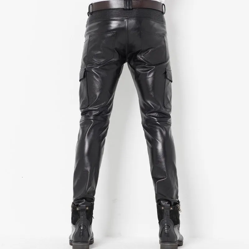 Зимние Роскошные мужские кожаные настоящие штаны кожаные мотоциклетные кожаные штаны шорты с тесьмой, Штаны мужские Штаны