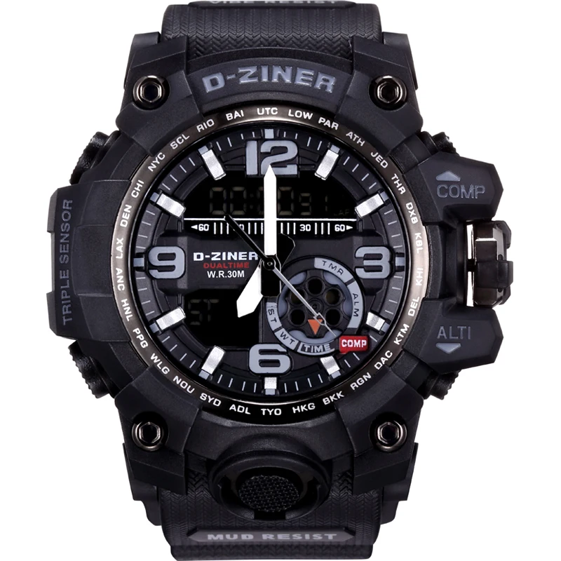 

Influx Male Waterproof Electronic Watches Double Multi-function Running Sports Chronograph Watch Men's Military Lume Wrist watch