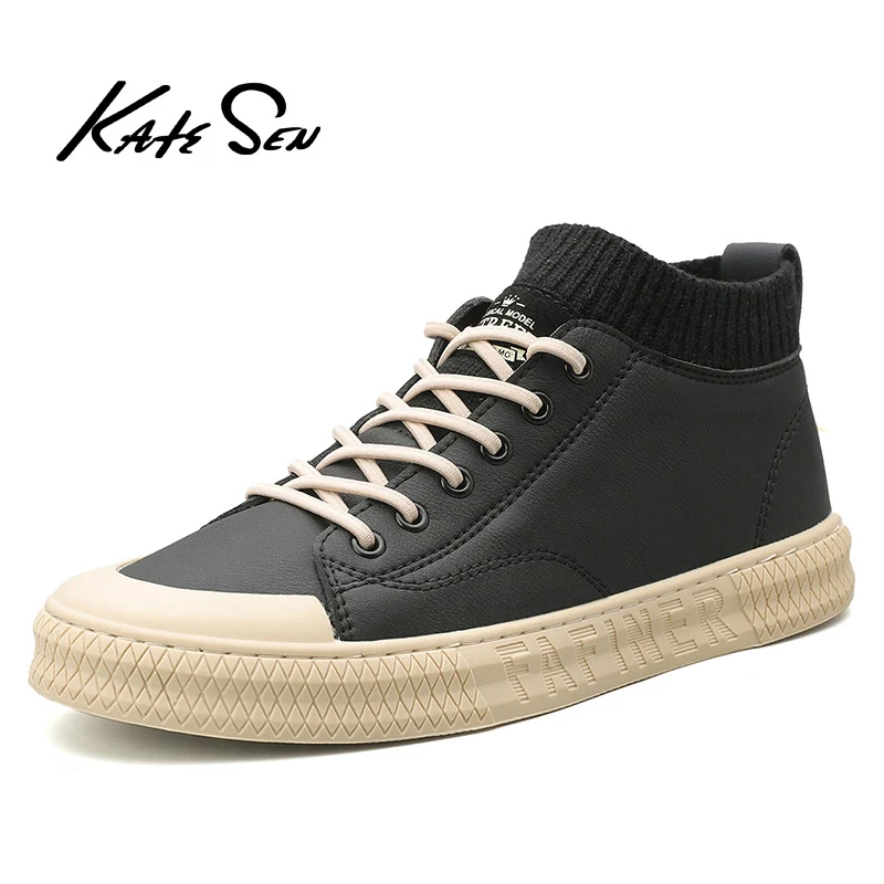 

KATESEN men shoes new Men causal Genuine Leather shoes man loafers sneakers British dress shoes lace-up male leisure shoes