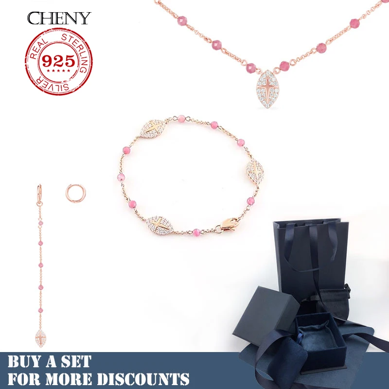 

cheny s925 steling silver fashion decoration jewelry set pink gold bead series luxury design necklace earring bracelet for women