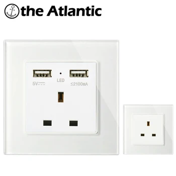 

Atlectric UK Standard Plug Dual USB Port Power Adapter Wall Outlet Power Socket Tempered Glass Panel Electrical Socket