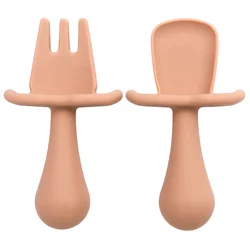 BPA-Free Silicone Baby Feeding Utensils Set - Mini Fork & Spoon for Newborns (004 muted clay)