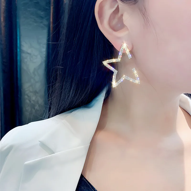 

Fashion drops big trendy crystal star women dangle earrings pentagonal star shoot earrings bohemian drop earrings