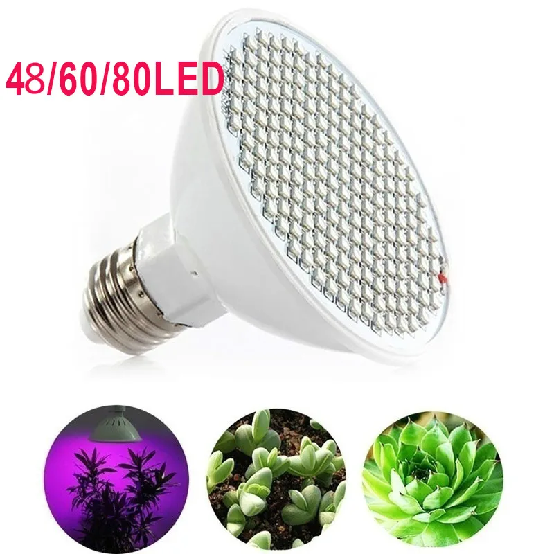 

LED Grow Bulb New E27/E14 48/ 60/ 80 LEDS Indoor Full Spectrum Hydroponic Plant Growing Light Gardennings Supplies AC110V/220V