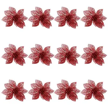

24 Pcs Plastic Simulated Flowers Garland Adornments Wreath Flowers Christmas Tree Hanging Pendant Artificial Flower
