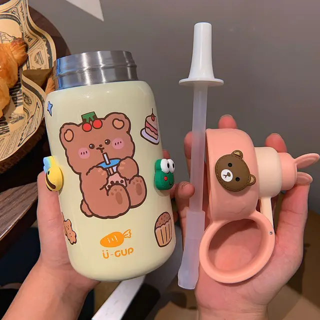 500 Ml -Es Termosz Bögre Szuper Nagy Kapacitású Szalmával Személyre Szabott Kültéri Nyúl Fül - Image 5