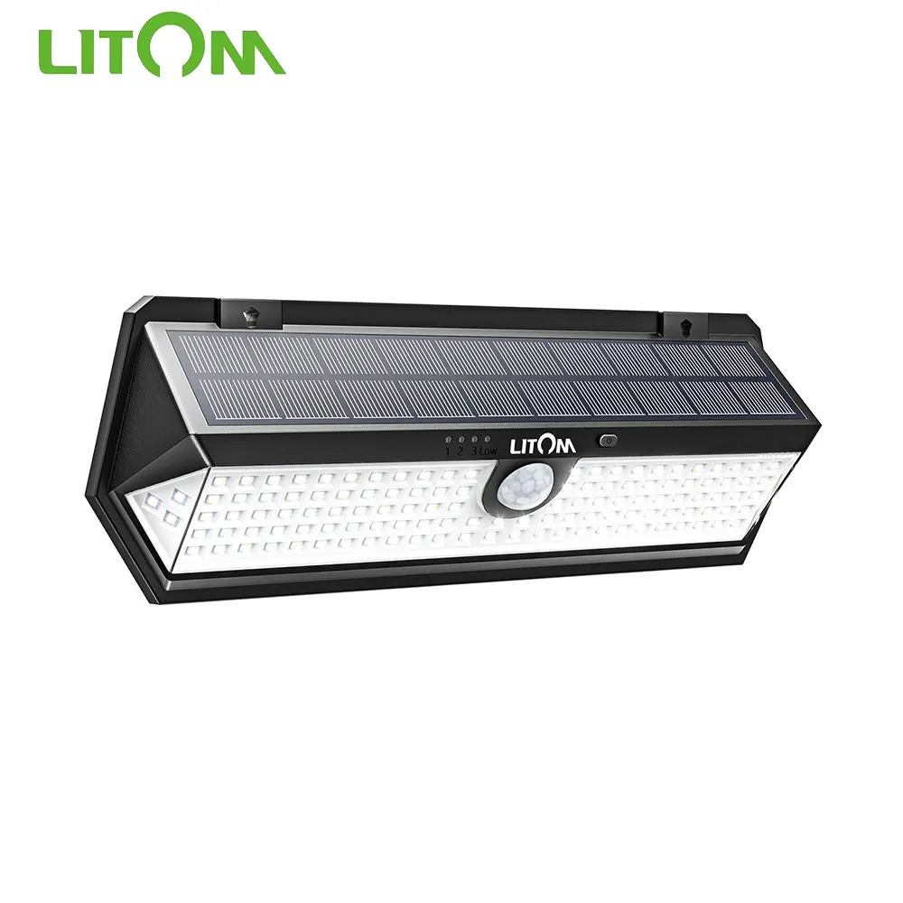 2Pcs LITOM 122 LED Solar Wall Light IP65 Motion Sensor Garden Path Lamp Outdoor