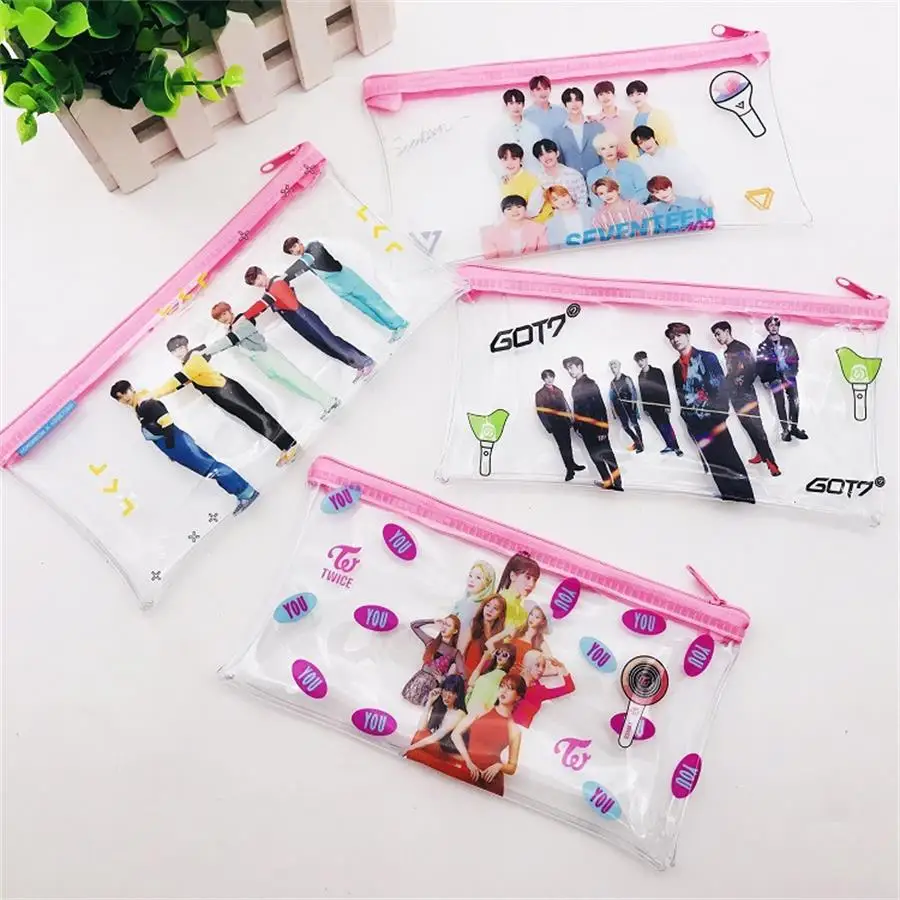 Kpop GOT7 дважды прозрачный карандаш ручка сумка для косметики макияжа TXT Seventeen