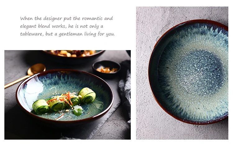 Mu cheng Home Bowl Household Vintage Ceramic Japanese Style Restaurant K1 Glaze Kiln Serving Bowl Salad Bowl Soup Bowl
