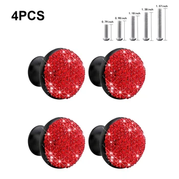 

4pcs Dresser Cupboard Cabinet Knob Aluminum Alloy Round Home Office Bathroom Pull Handle Bling Drawer Wardrobe Rhinestone