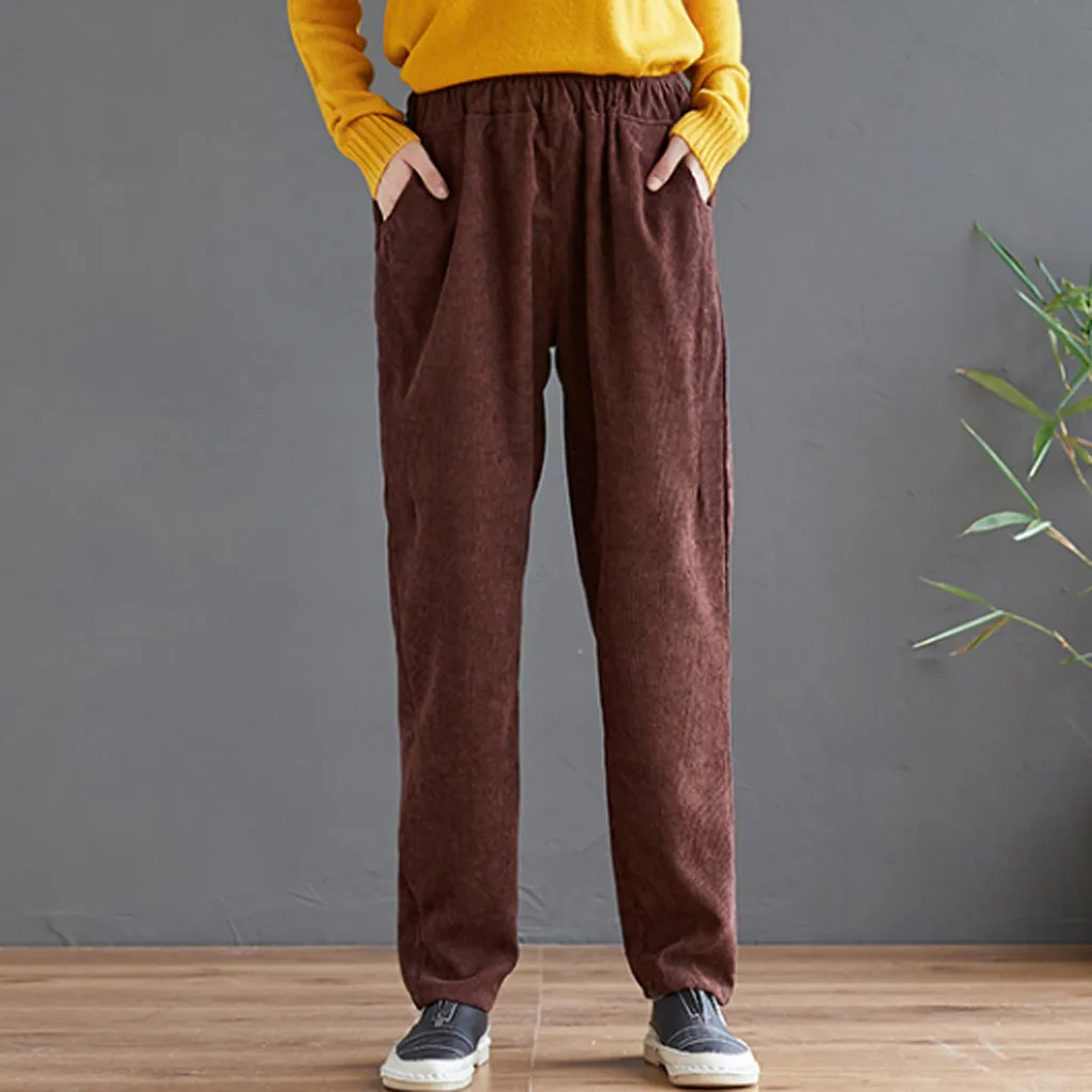 Осенне-зимние Вельветовые женские брюки больших размеров 4XL, штаны-шаровары с эластичной талией, повседневные вельветовые брюки, женские Pantalon Mujer