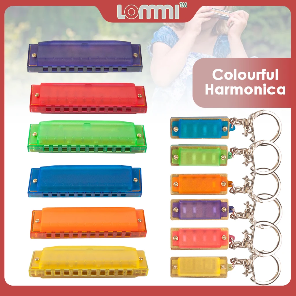 

LOMMI 4/10 Holes Plastic Harmonica Key Chain Safety Edible Plastic For Kids Educational Toys Beginners Toy Musical Instruments