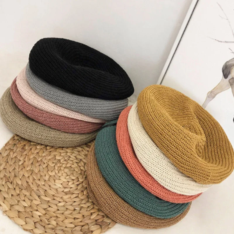 

Women Fashion Cap Sweet All-match Cute Concise Retro Solid Color Flat Personality Berets Summer Beach Sport Hats Women