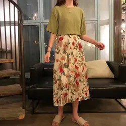 Элегантная шифоновая Длинная летняя юбка с цветочным принтом для женщин 2019 Весенняя модная школьная юбка с высокой талией Женская