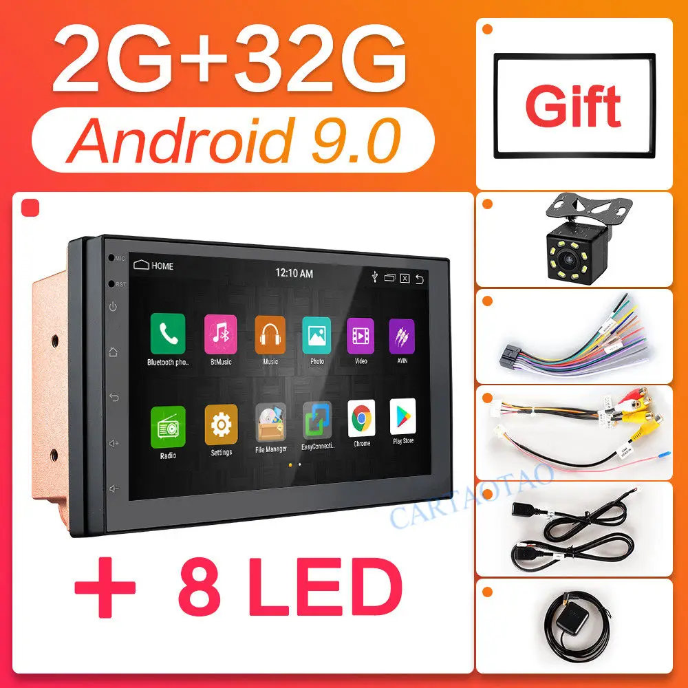 H-YR1918-2G-8LED 2 din gps Радио Стерео " Android 9,0 радио Bluetooth Pour современный Универсальный WiFi Автомобильный мультимедийный voiture радио joueur 2+ 32g - Цвет: H-YR1918-2G-8LED