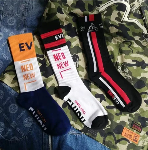 Бренд Evisu повседневные хлопковые мужские носки Модные дышащие теплые чулки спортивные мужские и женские парные носки - Цвет: 3 pairs 7