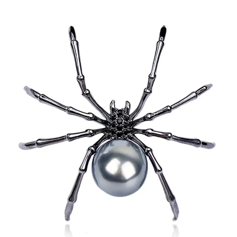 

Victorian Mother of Pearl Body and Micro Pave Spider Brooches Pins Silver Tone Women Fashion Jewelry