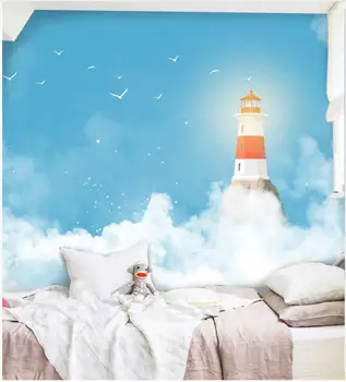 

Custom photo wallpaper for walls 3 d Modern simple mediterranean blue sky lighthouse children room murals background wall papers