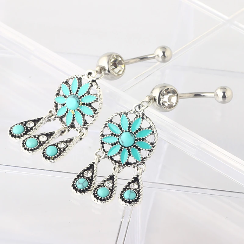 

JUNLOWPY 14G Belly Button Rings Dangle 316L Stainless Steel Belly Rings for Women Navel Piercing Jewelry