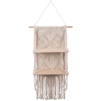 

Bohemian Handmade Weave Wall Hanging Tassel Floating Shelf Macrame Hanging Planter 2 Tier Basket Plant Rack,Home Decor