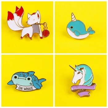 

Cute Animals Fish Unicorn Fox Zinc Alloy Pin Badges For Clothes Collar Fun Cartoon Animal Badge Lapel Brooch Shirt Gift