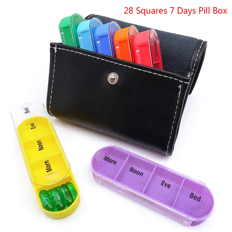 7 Day Weekly Pillbox Storage Container 28 Grid Pill Box Medicine Box Organizer Case Wallet Medicine Box Travel Case
