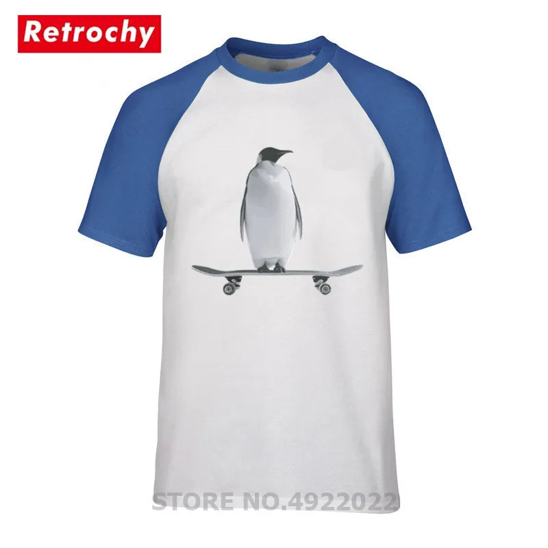 Awesome Streetwear Humor Penguin Skateboard T Shirt Men Short Sleeve Boys Cotton T-Shirt Male Cute Animal Printed Stylish Tshirt | Мужская