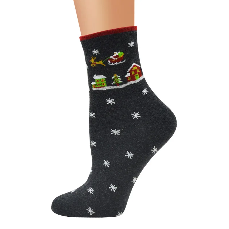 Женские зимние новогодние носки Санта-Клауса, рождественские носки, носки с рисунком пряничного домика, лося, снежинки, хлопковые носки для мальчиков и девочек