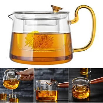 

500ml Unique Design Side Handle Pot Glass Teapots High Temperature Resistant for Home RT88