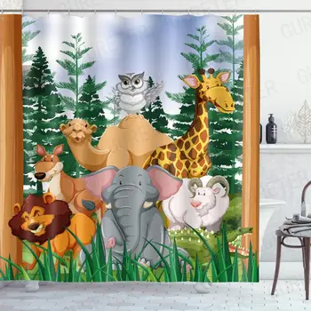 

Kids Cartoon animation Decor Shower Curtain Kids Decor Children Room Safari Themed Cartoon Animals Art Fabric Bath Curtains