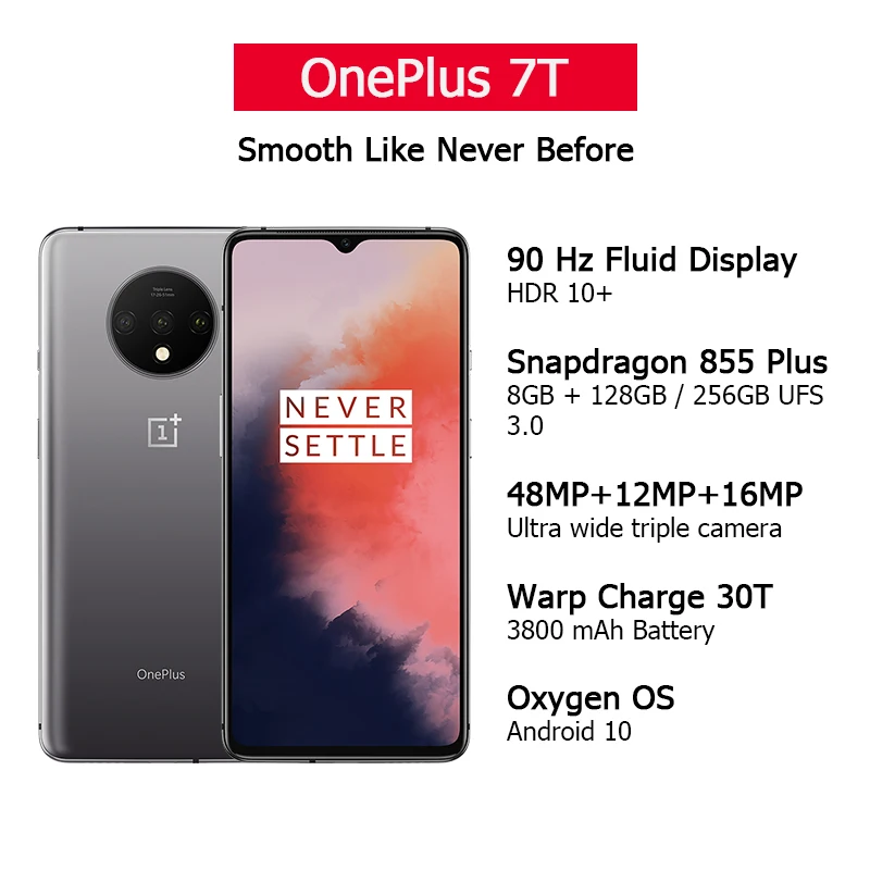 Global ROM OnePlus 7T 8GB 256GB Smartphone Snapdragon 855 Plus Octa Core 90Hz AMOLED Screen 48MP Tr