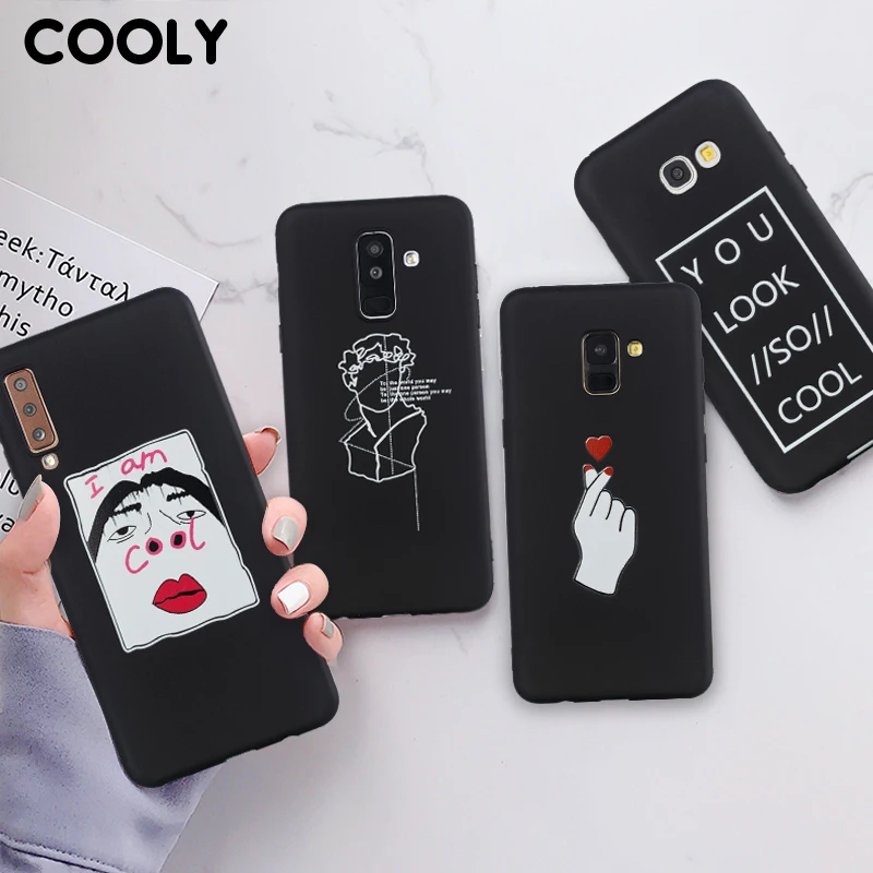 Забавный черный чехол COOLY для Samsung Galaxy A7 2018 A6 A8 A5 2017 задняя крышка на J4 J6 Plus TPU