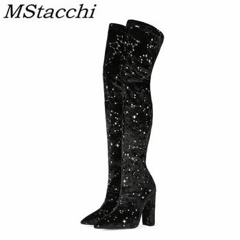 

Mstacchi Golden Velvet Solid Color 2020 New Designer Women Boots Big Size 34-46 Sexy Comfortable Ladies Shoes Chaussures Femme