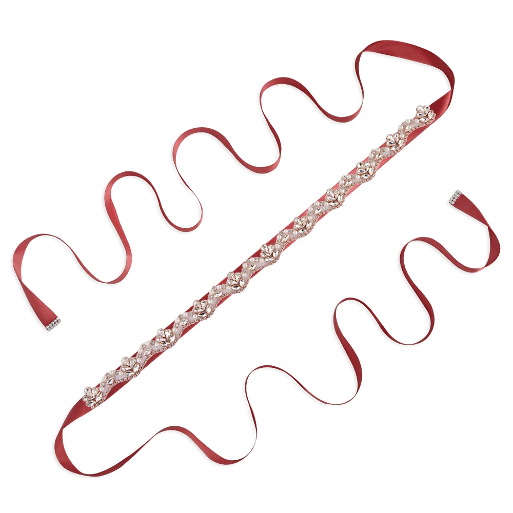 wine red TRiXY S421-RG, розовое золото, стразы, свадебный пояс, кристалл, свадебный пояс, пояс для невесты, платья для подружек невесты, аксессуары - Цвет: wine red