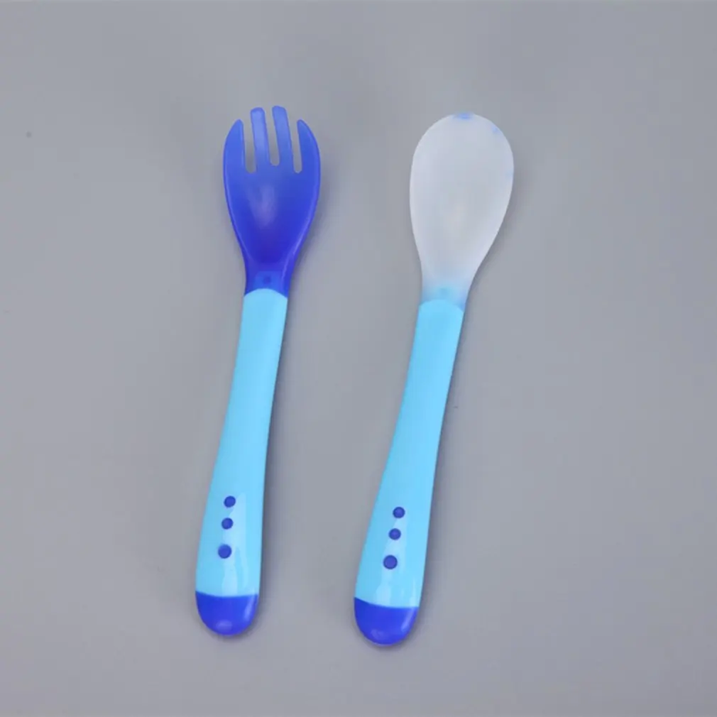 Baby Toddler Feeding Safety soft Spoon and Fork set Temperature Sensing cutlery