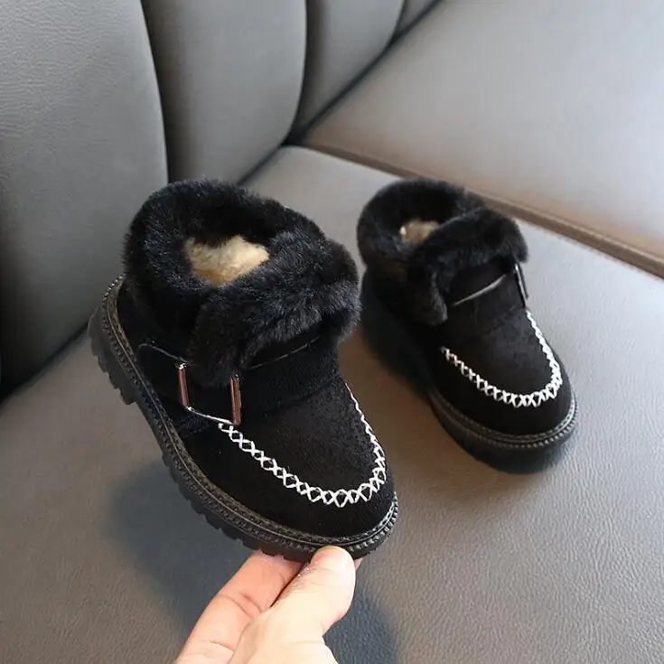 

Children's cotton shoes girls winter Han edition Ankle plus velvet thickened bow tie cute snow boots White Black Pink
