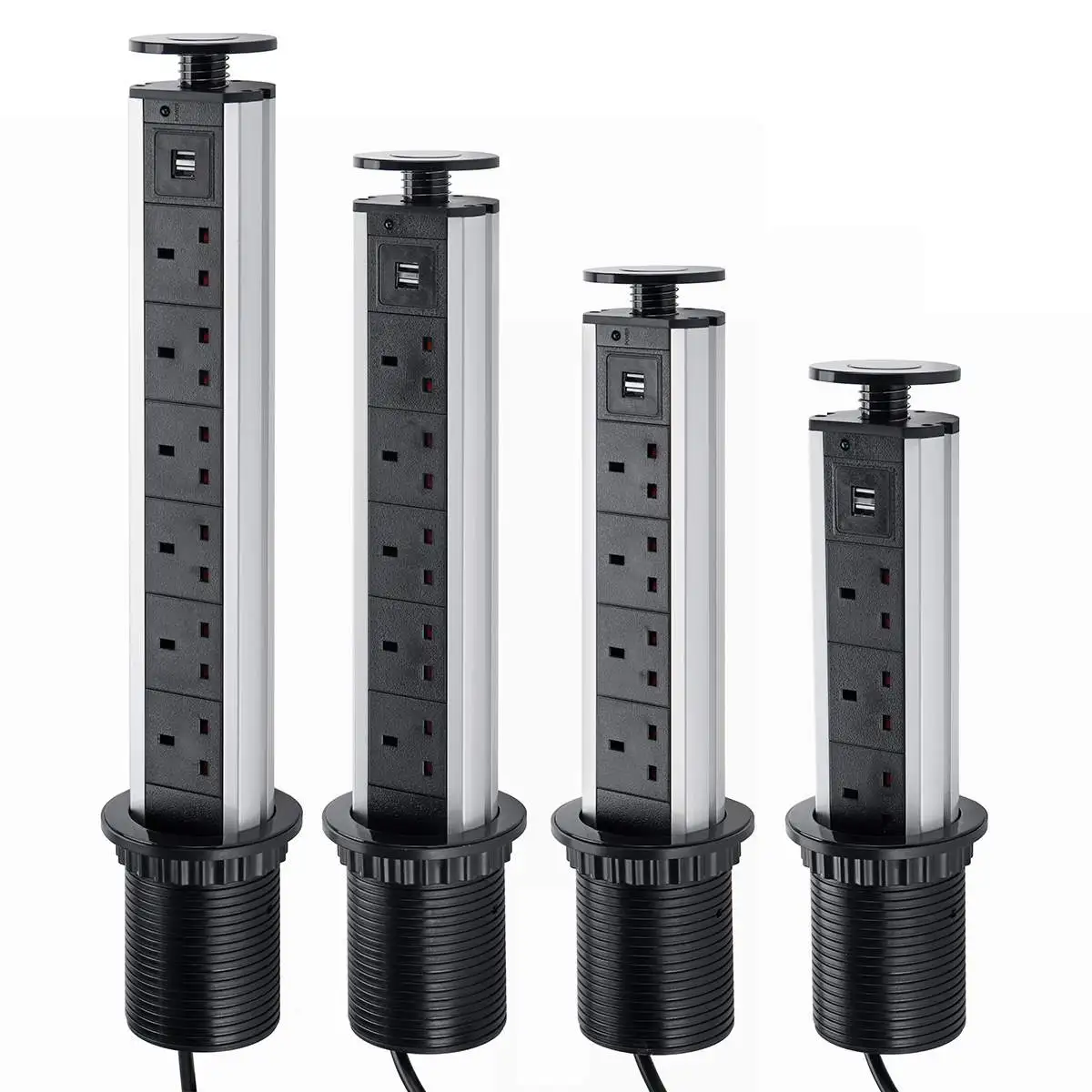 

UK Plug 3/4/5/6 power Kitchen Table Electrical Socket Desktop Sockets Power 1 Led+2 charge USB Aluminum Shelf