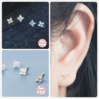 

Minimalism 925 Sterling Silver Earrings For Women Small Zircon Flower Earrings Korea Girl Gift Ear Bone Earring Female aretes R5