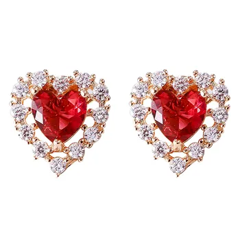 

Small heart ruby gemstones red crystal stud earrings for women zircon diamonds Rose gold color pendientes jewelry bijoux gifts