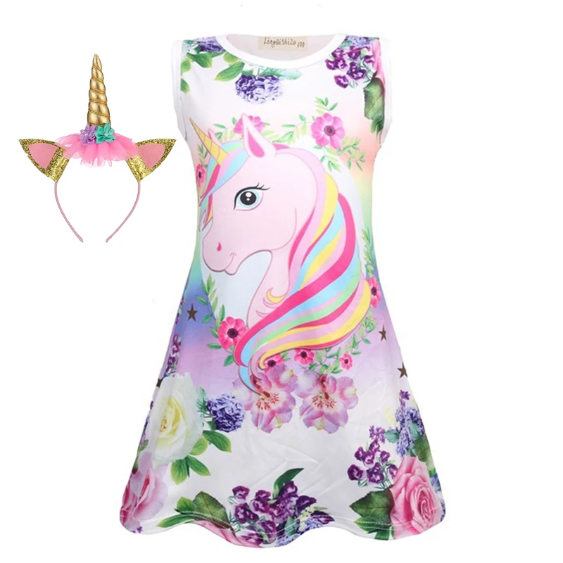 top Dresses Cute Princess Dress Summer Unicorn Butterfly Cartoon Dress Unicorn Print Baby Girls Dresses Party Sleeveless Birthday top Dresses