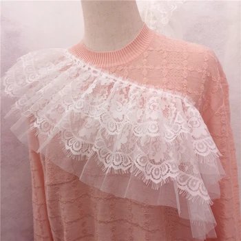 

13 cm wide white double eyelashes mesh pleated lace sweater sleeves neckline lace accessories decoration