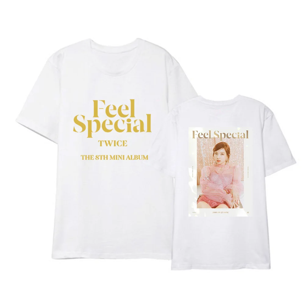 Kpop TWICE FEEL SPECIAL The 8th Mini Album Shirt Повседневная Свободная одежда в стиле хип-хоп футболка Топы с короткими рукавами футболка DX1219 - Цвет: White 02