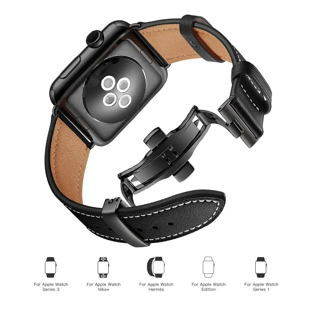 Итальянский ремешок из натуральной кожи для Apple Watch, 4 ремешка, 44 мм, 40 мм, iWatch, 42 мм, 38 мм, браслет с бабочкой и пряжкой, Apple Watch 3, 2, 1