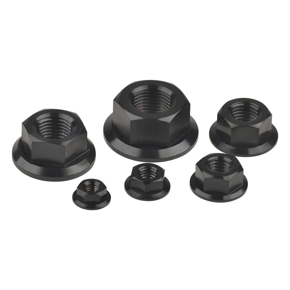 

6pcs Black Titanium Nuts M5 M6 M8 M10 M12 M14 M16 Hex Flange Nut for Motorcycle Bicycle Parts
