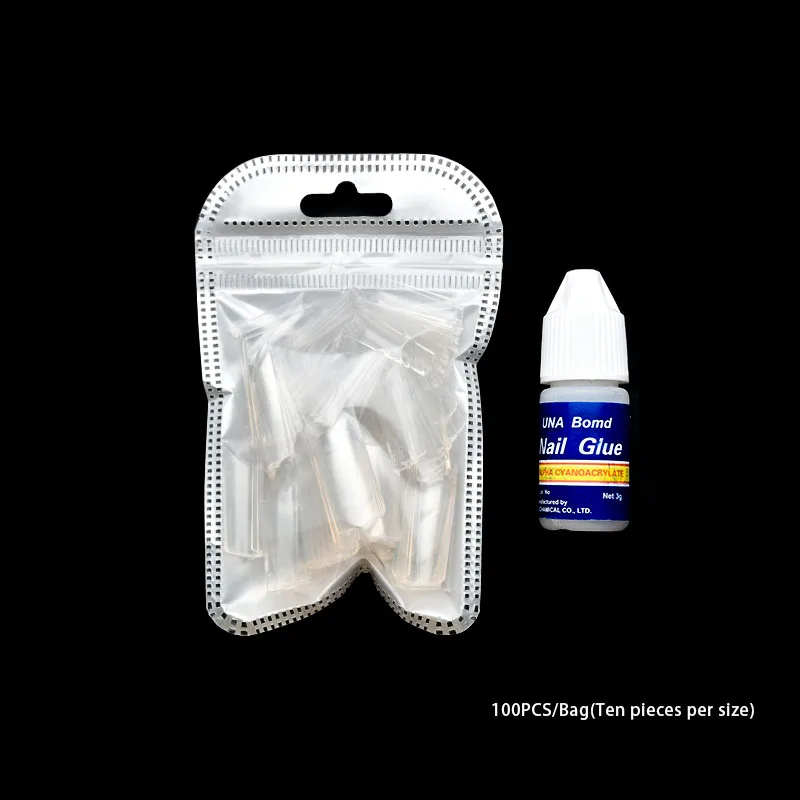 Clear Set Новые кончики для ногтей 100 шт C изогнутые накладные ногти прозрачный натуральный содержит клей Французский акриловый Набор накладных ногтей JZJ3025 - Цвет: Clear Set