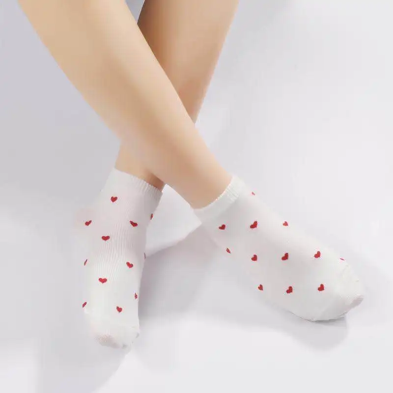 Cotton Women Socks Female Ankle Kawaii Spring Trendy Ladies Mid Tube Japanese Korean Style College Small Love Heart Casual Cute