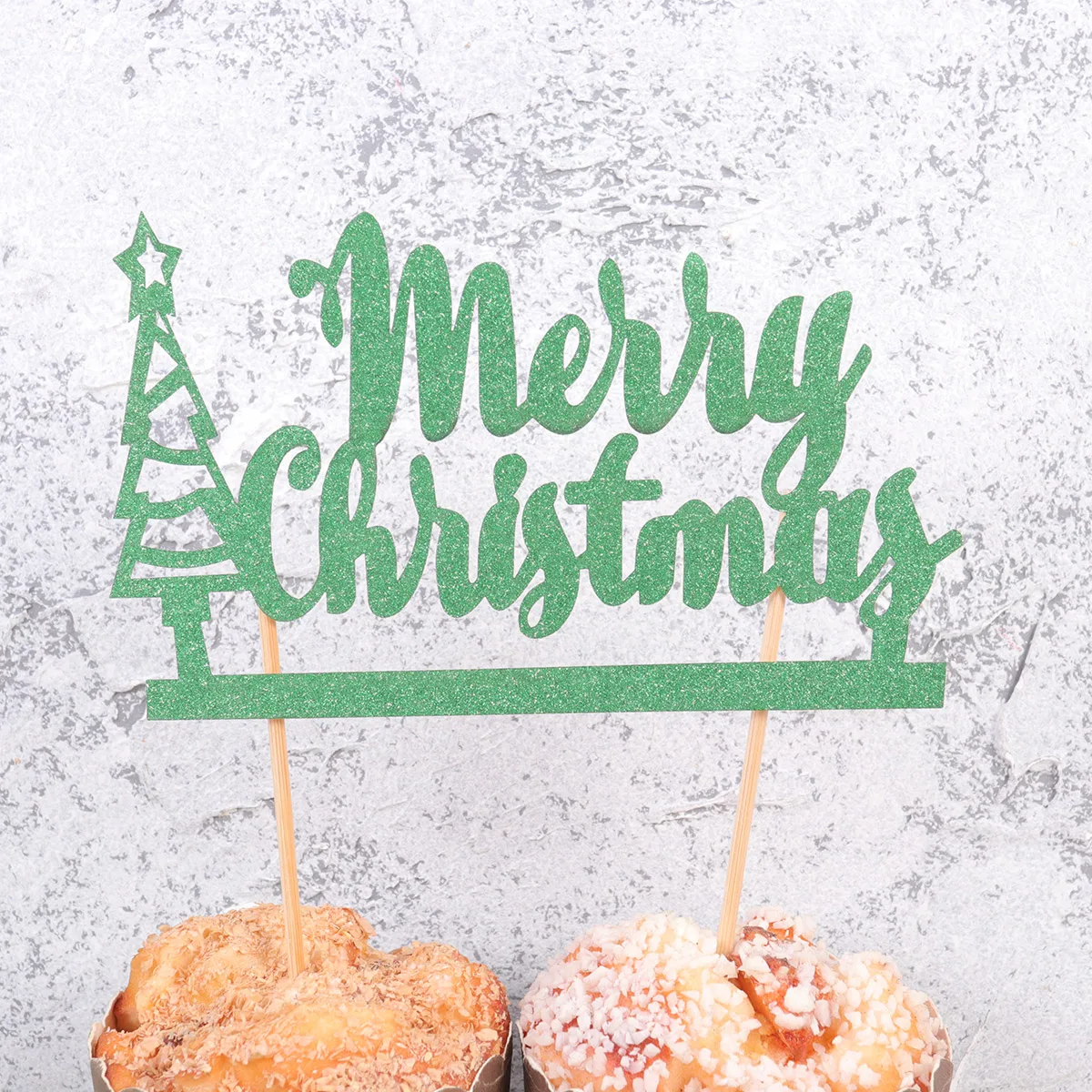 12pcs Merry Christmas Cake Topper Greeting Words Cake Picks Christmas Tree Cupcake Toppers Cake Decoration Topper Xmas Party