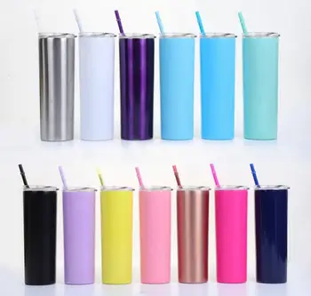 

100pcs 20oz Skinny Tumbler 18/8 Stainless Steel Water Bottle Classic Tumbler Vacuum Insulated Beer Cups Travel Mug With Flip Lid