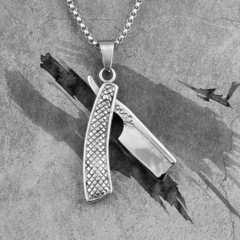 

Haircut Razor Barber Long Men Necklaces Pendants Chain Punk for Boyfriend Male Stainless Steel Jewelry Creativity Gift Wholesale