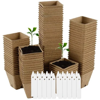 

100 Pcs Seed Seedling Pots Biodegradable Pots and 100Pcs Small Plant Labels Plastic for Vegetable Seed